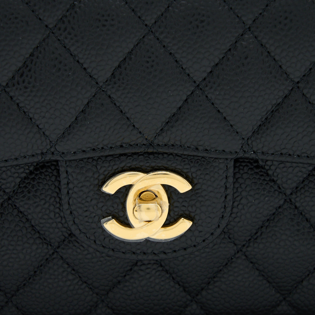 CHANEL SMALL CLASSIC DOUBLE FLAP BAG CAVIAR BLACK GHW (MICROCHIP)