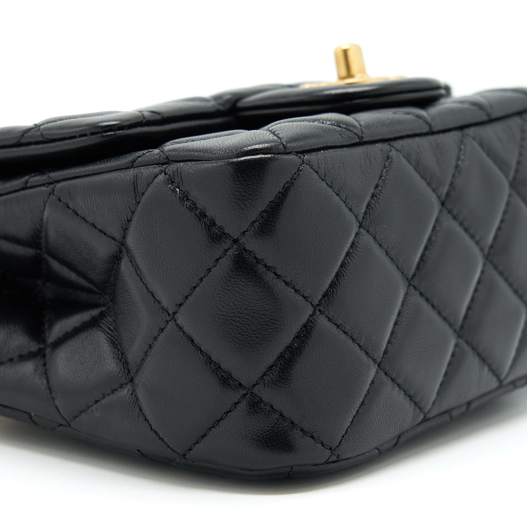 CHANEL PEARL CRUSH MINI SQUARE LAMBSKIN BLACK BRUSHED GHW