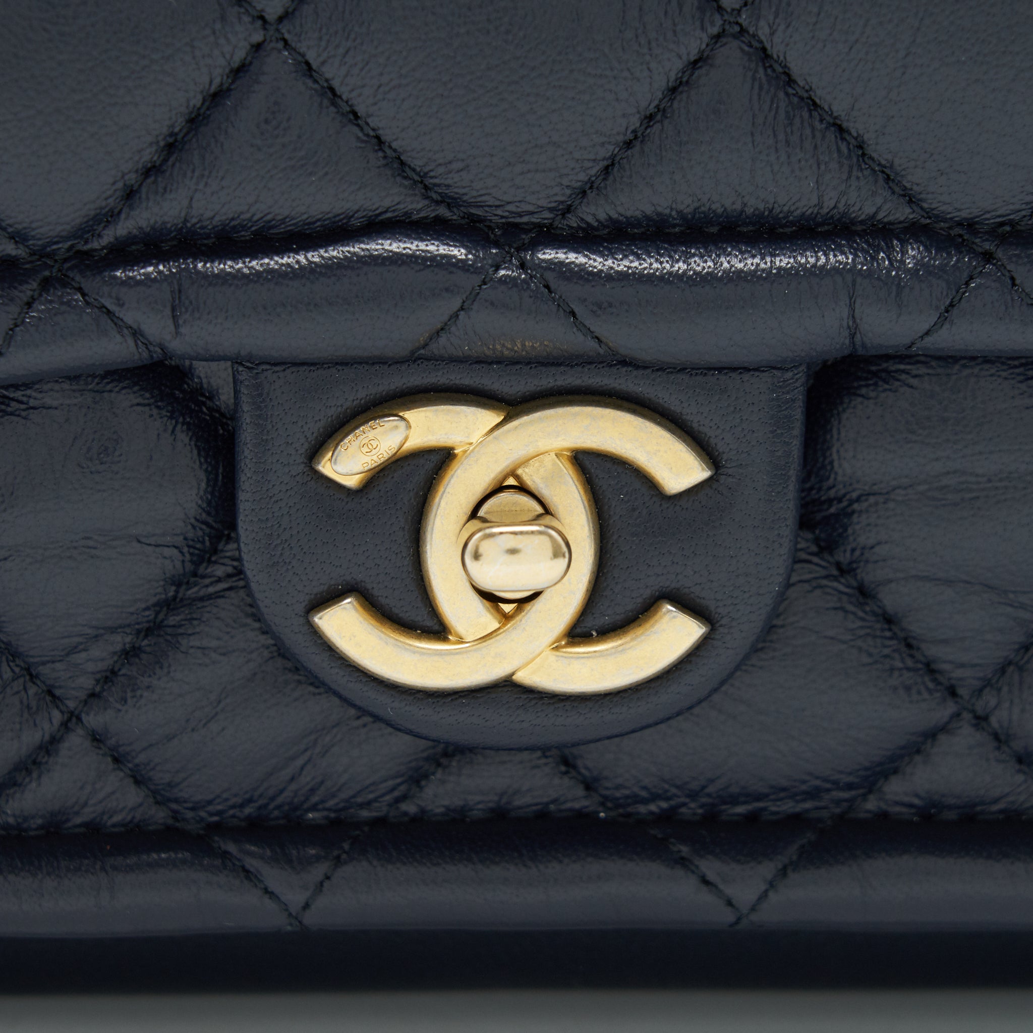 CHANEL QUILTED FLAP BAG NAVY WITH BRUSHED GHW