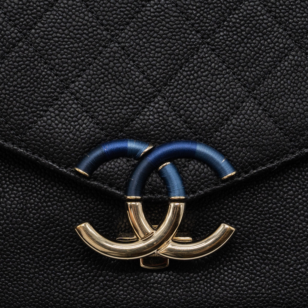 CHANEL FLAP BAG WITH HANDLE CAVIAR BLACK/MULTICOLOUR LGHW