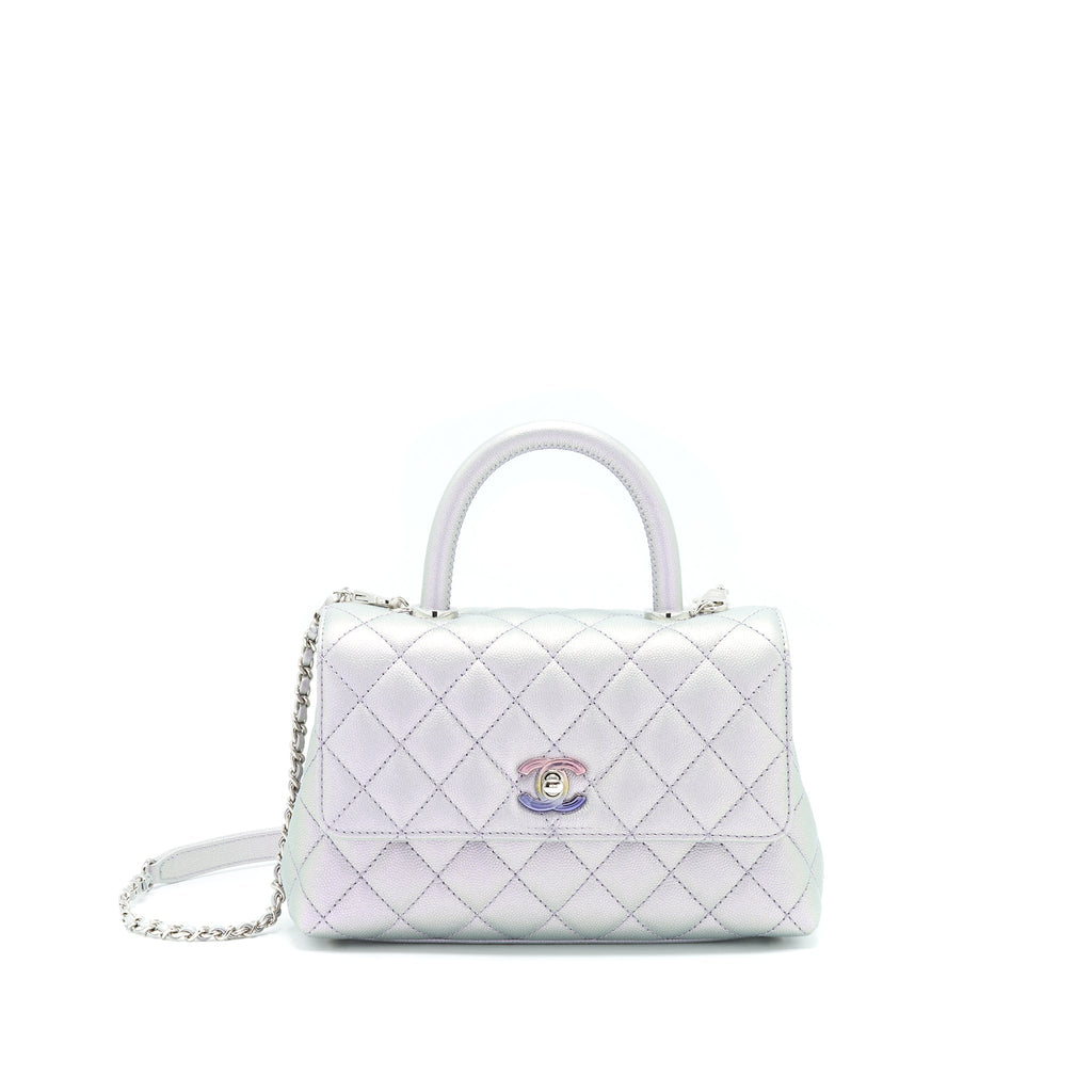 CHANEL 21K SMALL COCO HANDLE 24CM CAVIAR IRIDESCENT LILAC RAINBOW HARDWARE (MICROCHIP)