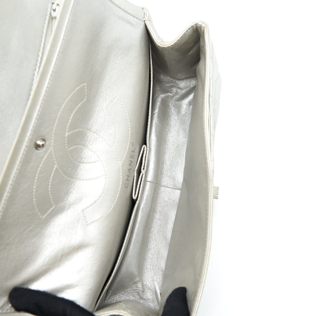 CHANEL REISSUE 2.55 226 DOUBLE FLAP BAG LAMBSKIN SILVER SHW