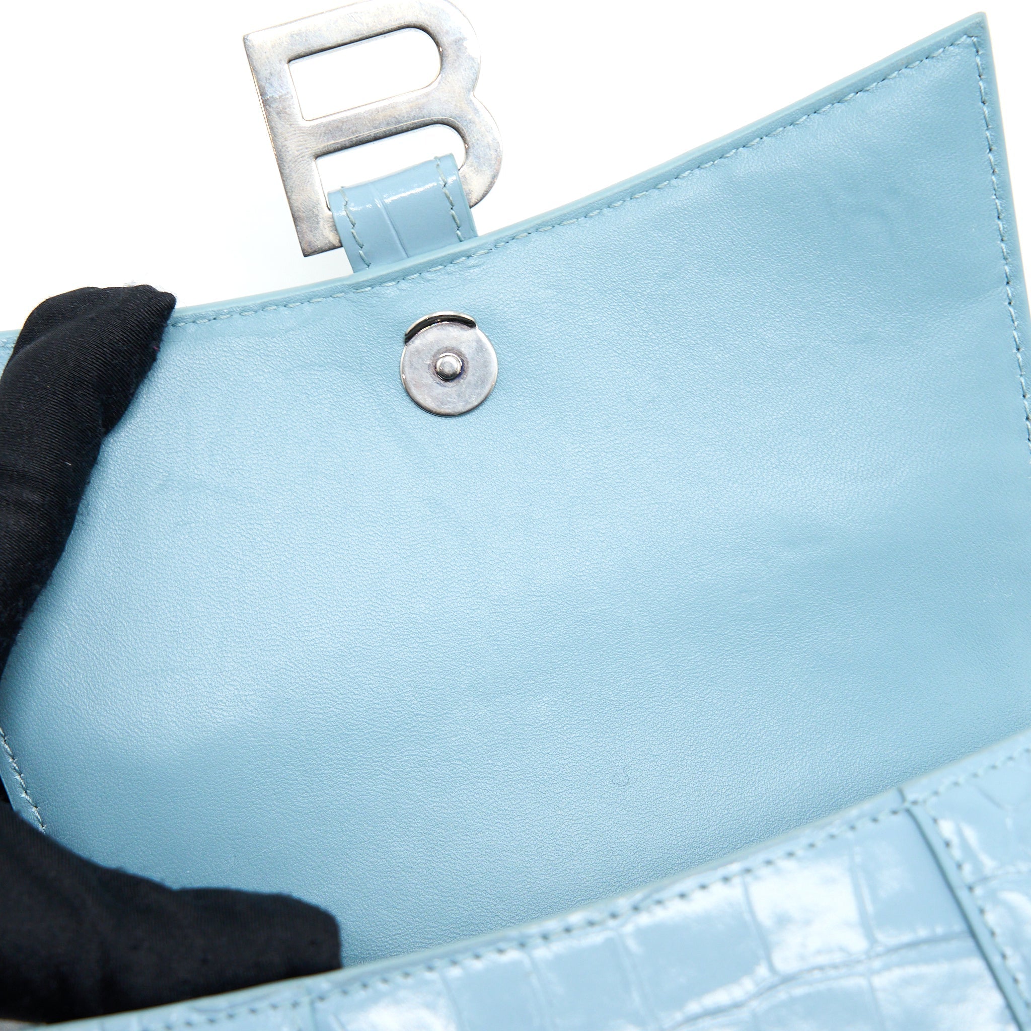 BALENCIAGA HOURGLASS XS CRO-EMBOSSED CALFSKIN LIGHT BLUE SHW