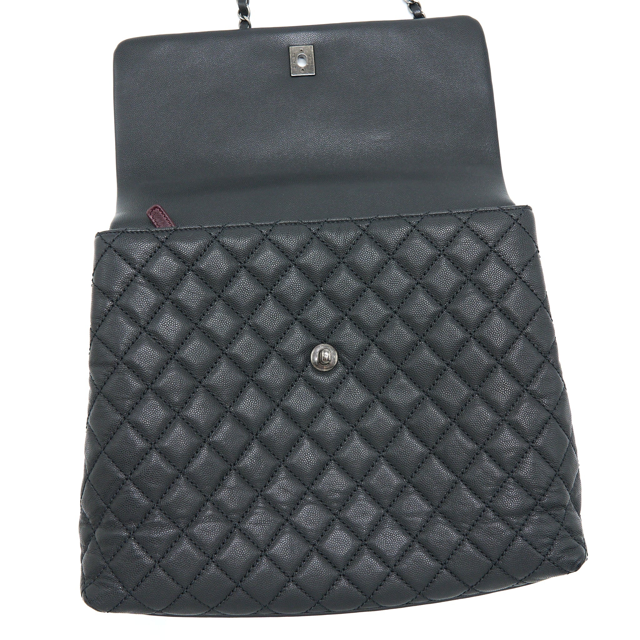 CHANEL COCO HANDLE FLAP BAG CAVIAR BLACK RUTHENIUM HARDWARE