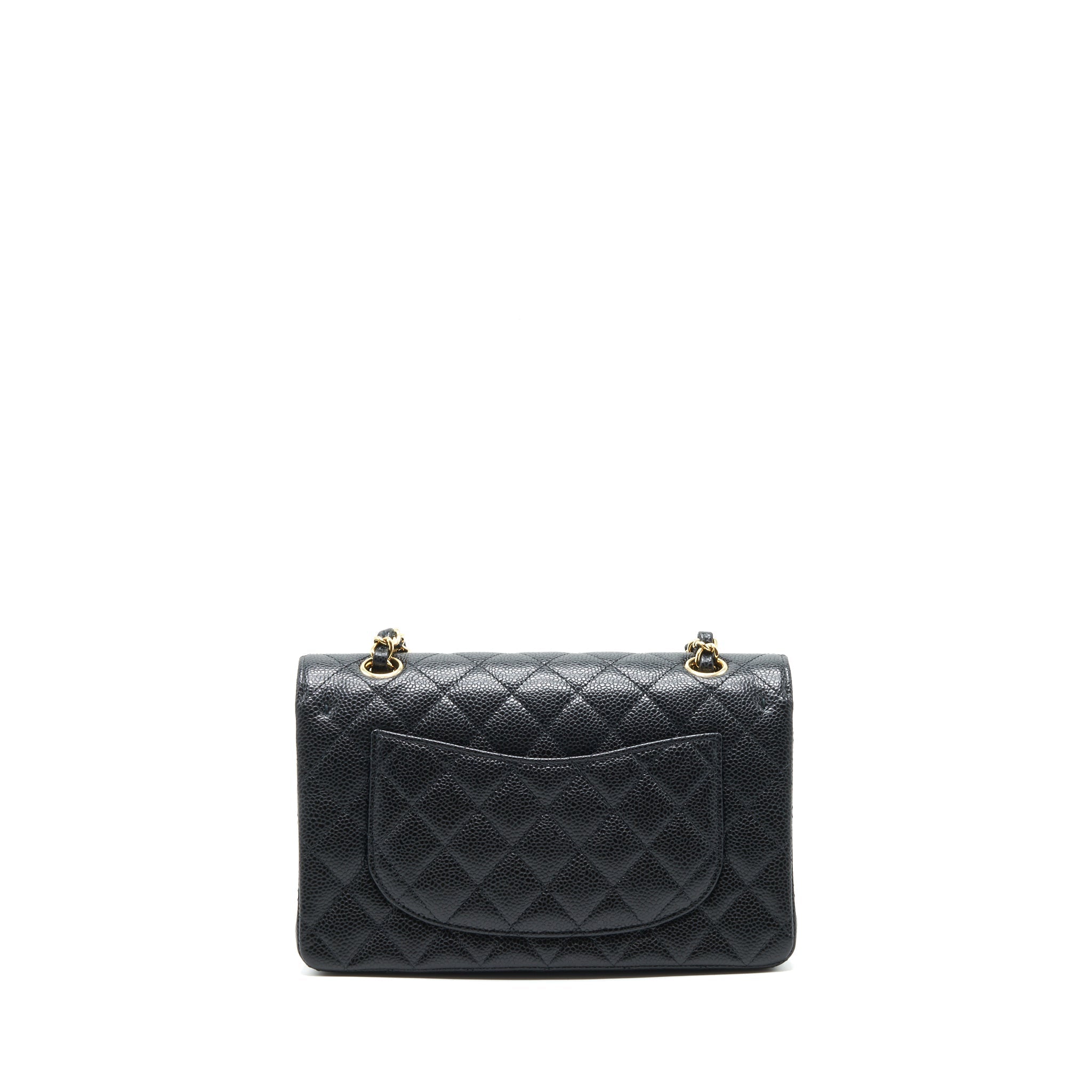 CHANEL 22C CAVIAR SMALL CLASSIC DOUBLE FLAP BAG BLACK GHW