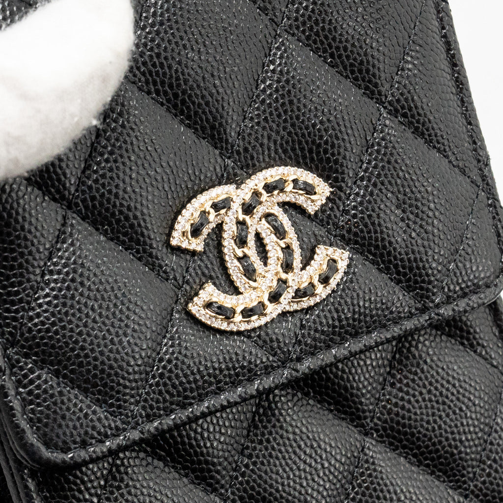 CHANEL CLASSIC PHONE CLUTCH WITH POUCH ON CHAIN CAVIAR BLACK LGHW