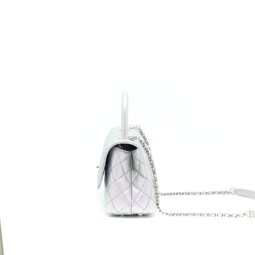 CHANEL 21K SMALL COCO HANDLE 24CM CAVIAR IRIDESCENT LILAC RAINBOW HARDWARE (MICROCHIP)