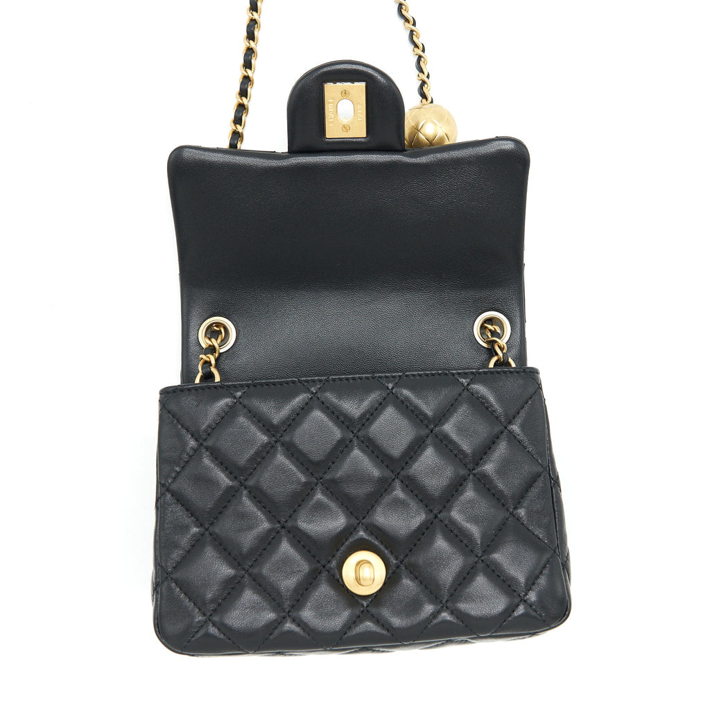 CHANEL PEARL CRUSH MINI SQUARE LAMBSKIN BLACK BRUSHED GHW