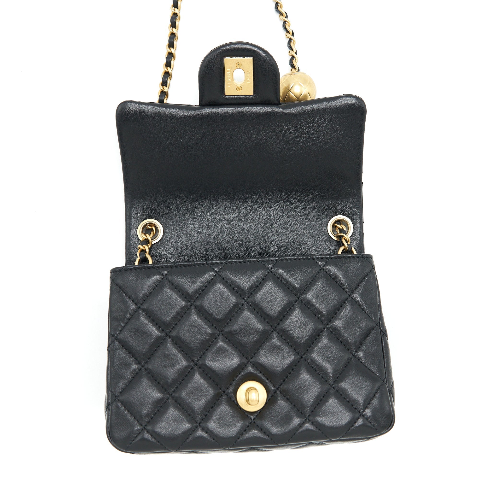 CHANEL PEARL CRUSH MINI SQUARE LAMBSKIN BLACK BRUSHED GHW