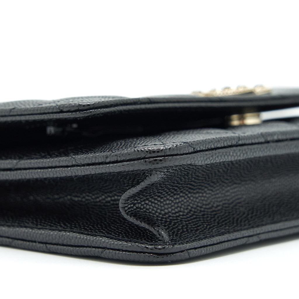 CHANEL 22S DETAILED LOGO WALLET ON CHAIN CAVIAR BLACK LGHW (MICROCHIP)