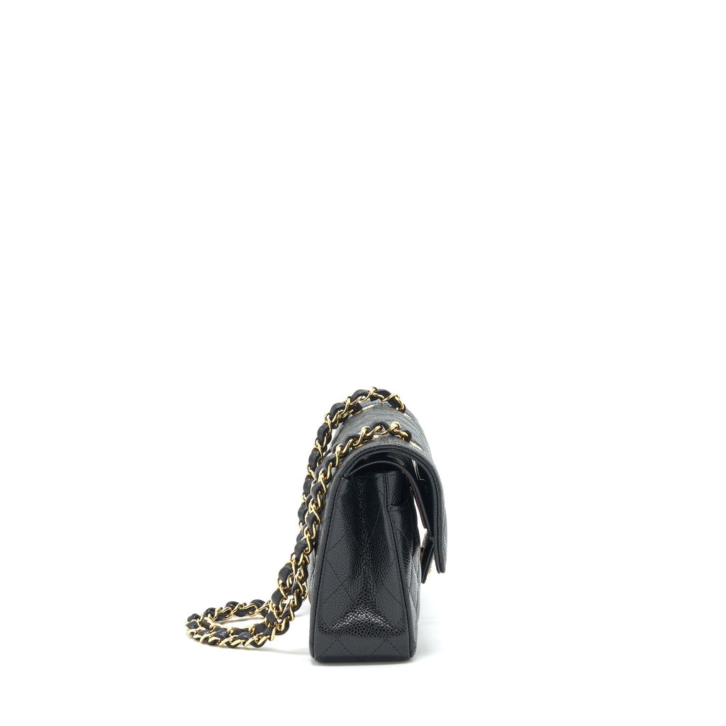 CHANEL 22C CAVIAR SMALL CLASSIC DOUBLE FLAP BAG BLACK GHW
