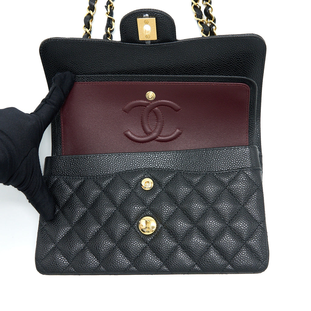 CHANEL SMALL CLASSIC DOUBLE FLAP BAG CAVIAR BLACK GHW (MICROCHIP)