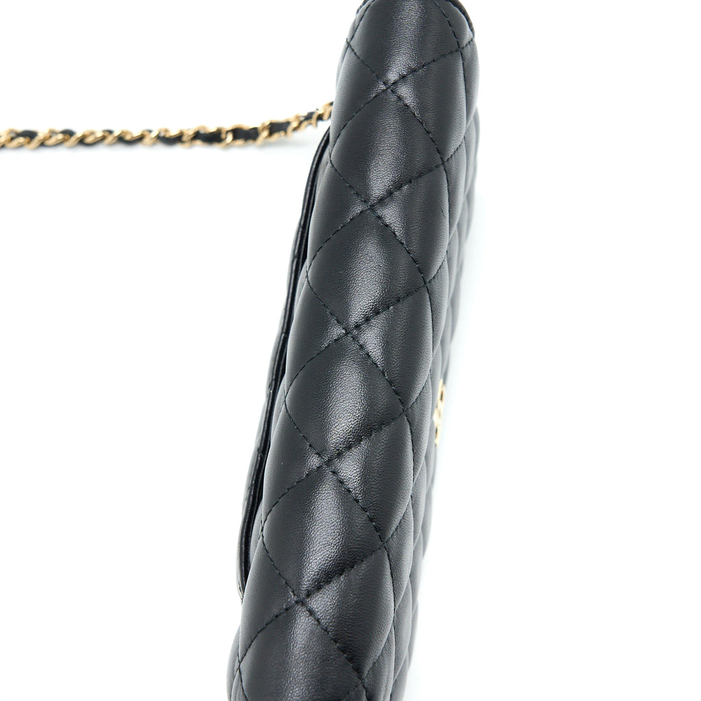 CHANEL QUILTED WALLET ON CHAIN WITH CAMELLIA CHAIN LAMBSKIN BLACK LGHW
