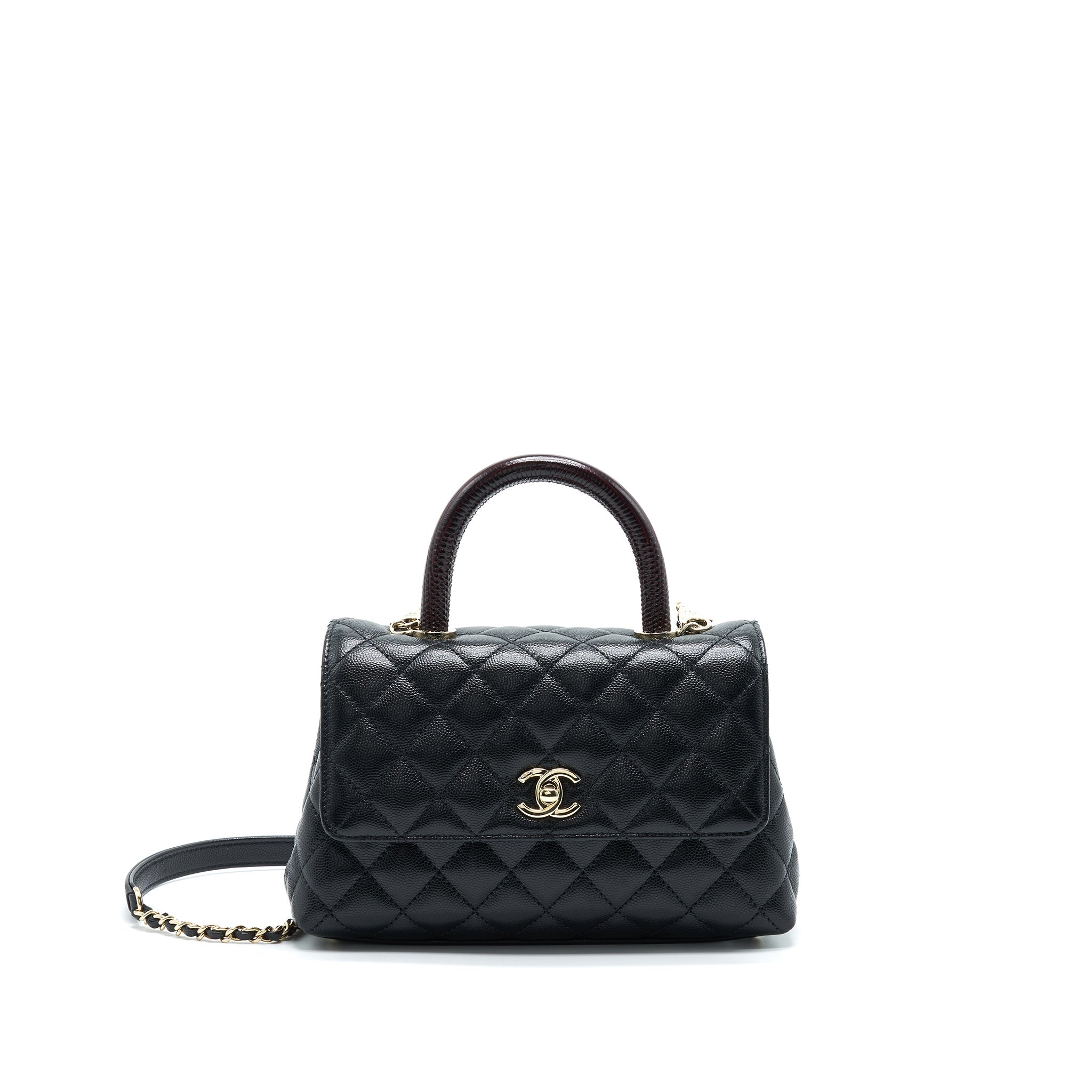 CHANEL SMALL COCO HANDLE 24CM CAVIAR BLACK LGHW EMBOSSED HANDLE (MICROCHIP)