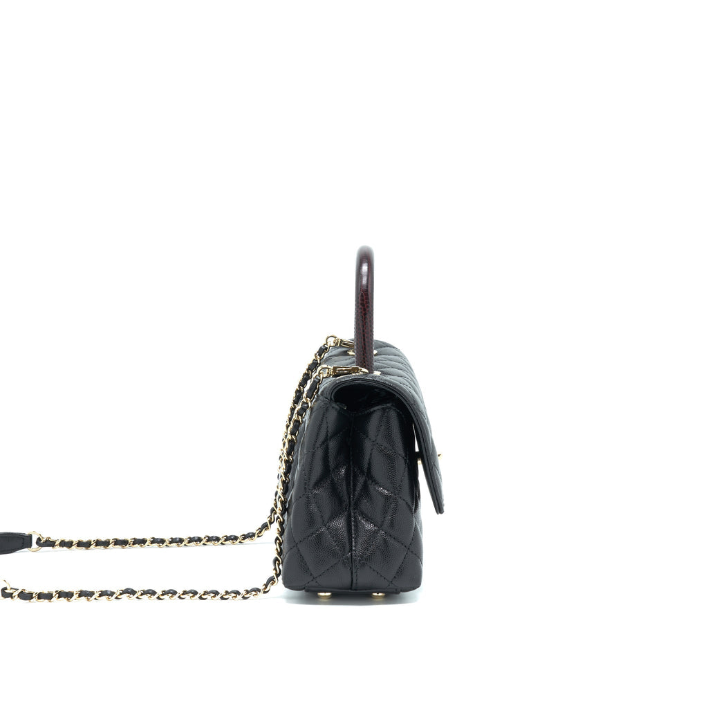 CHANEL SMALL COCO HANDLE 24CM CAVIAR BLACK LGHW EMBOSSED HANDLE (MICROCHIP)