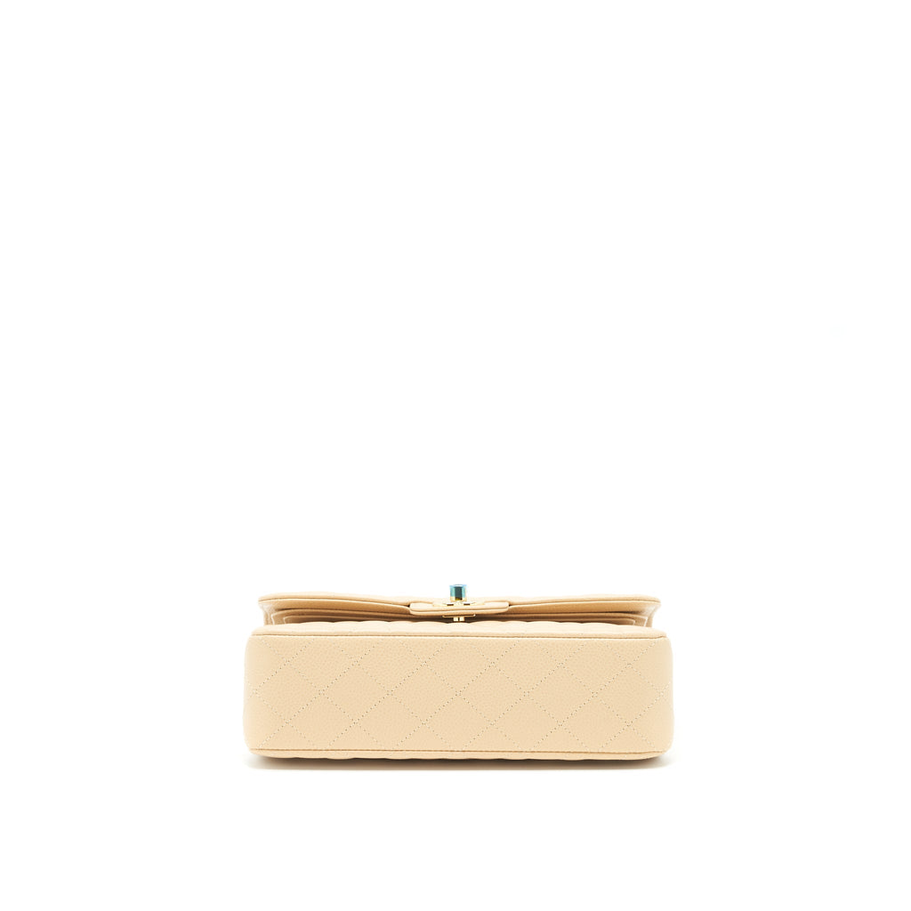 CHANEL SMALL CLASSIC DOUBLE FLAP BAG CAVIAR BEIGE GHW