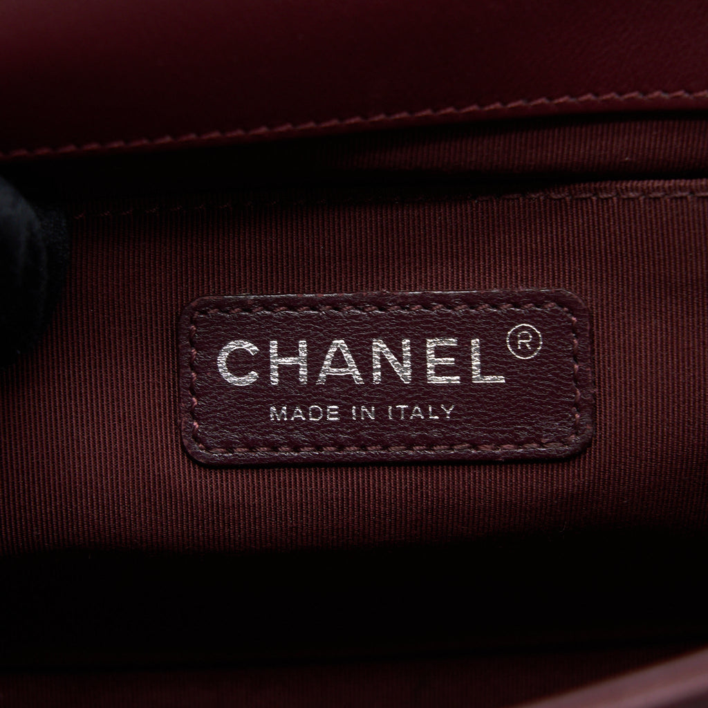 CHANEL MEDIUM BOY BAG VELVET DARK RED RUTHENIUM SHW