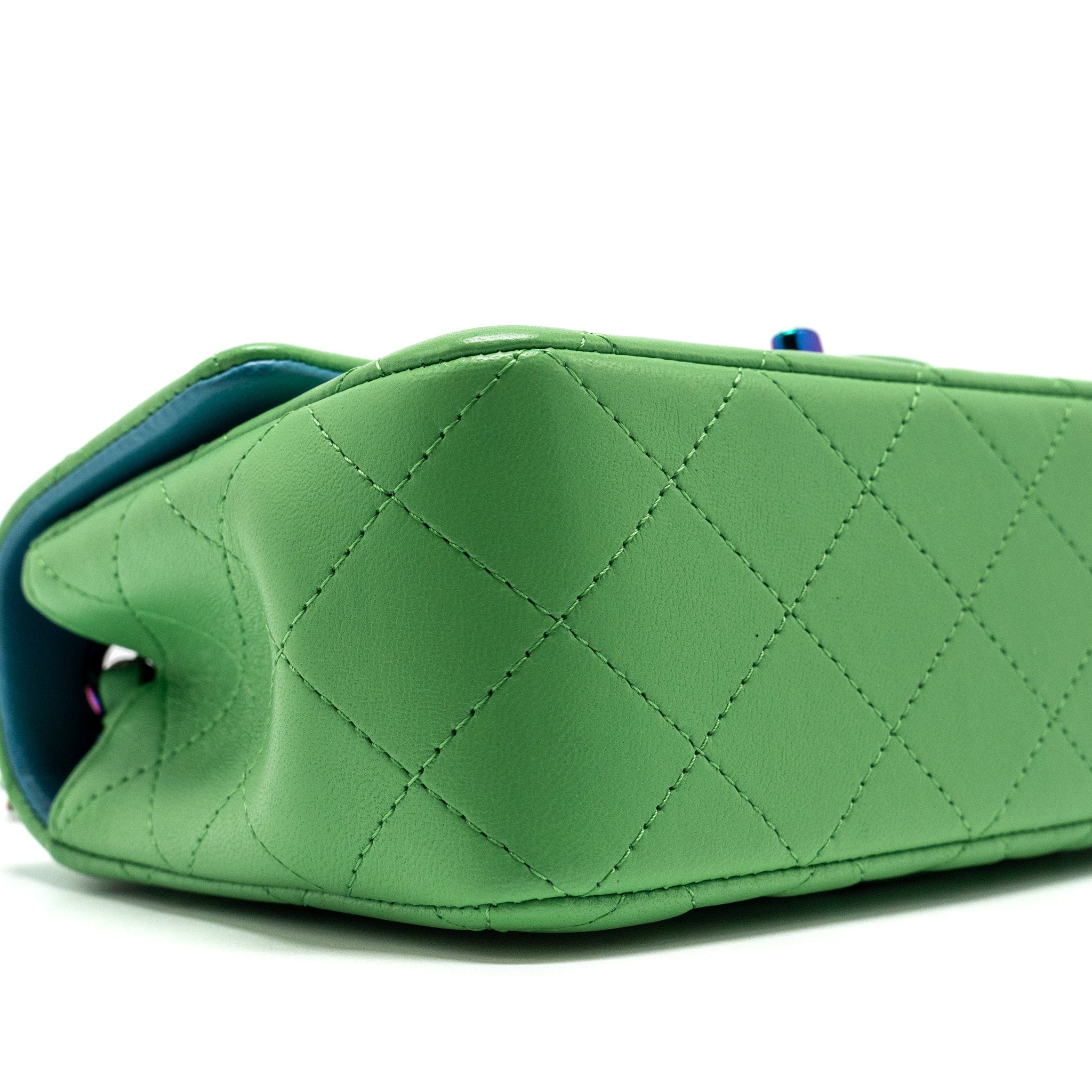 CHANEL MINI RECTANGULAR FLAP BAG LAMBSKIN GREEN IRIDESCENT HARDWARE
