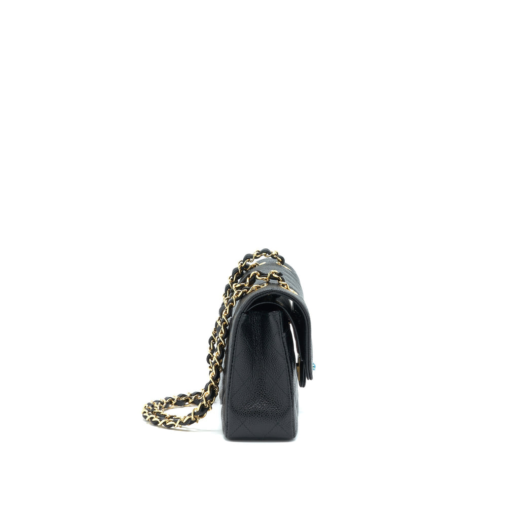 CHANEL SMALL CLASSIC DOUBLE FLAP CAVIAR BLACK GHW (MICROCHIP)