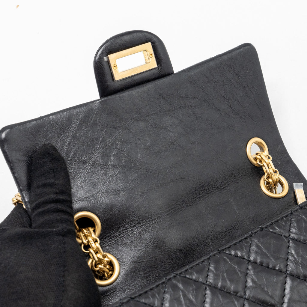 CHANEL MINI 2.55 REISSUE FLAP BAG AGED CALFSKIN BLACK GHW