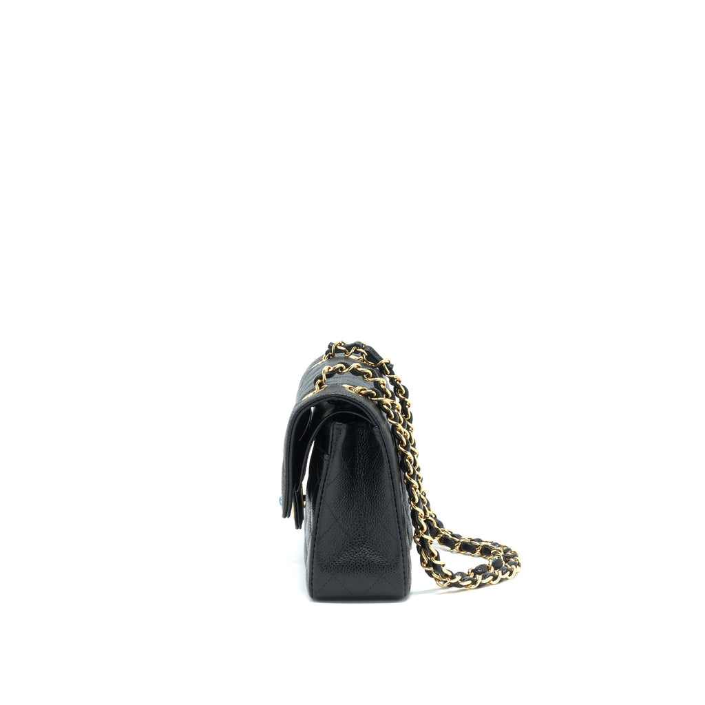 CHANEL SMALL CLASSIC DOUBLE FLAP CAVIAR BLACK GHW (MICROCHIP)