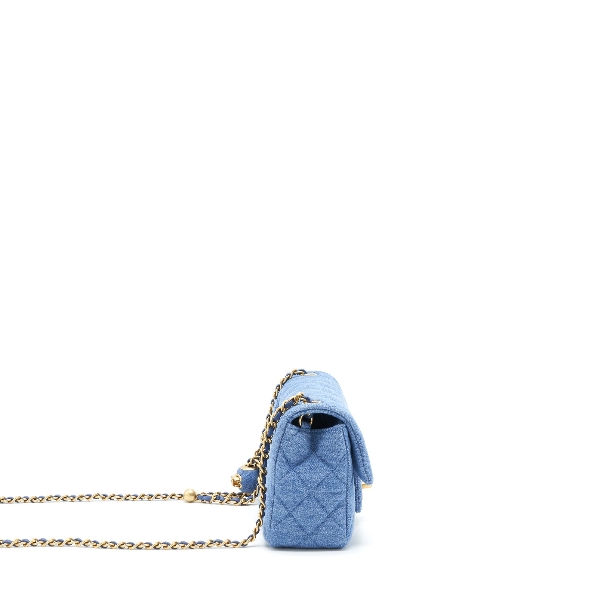 CHANEL PEARL CRUSH MINI RECTANGULAR FLAP BAG DENIM BLUE GHW (MICROCHIP)