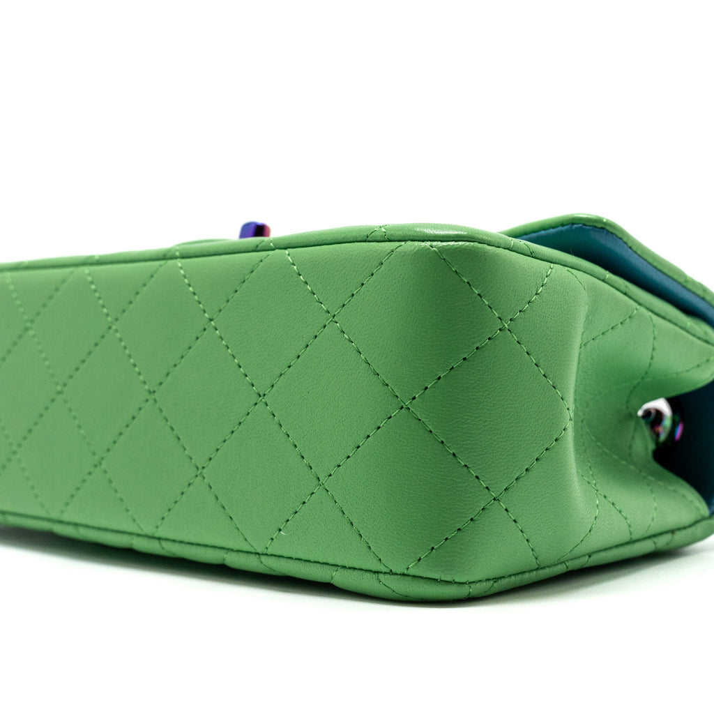 CHANEL MINI RECTANGULAR FLAP BAG LAMBSKIN GREEN IRIDESCENT HARDWARE