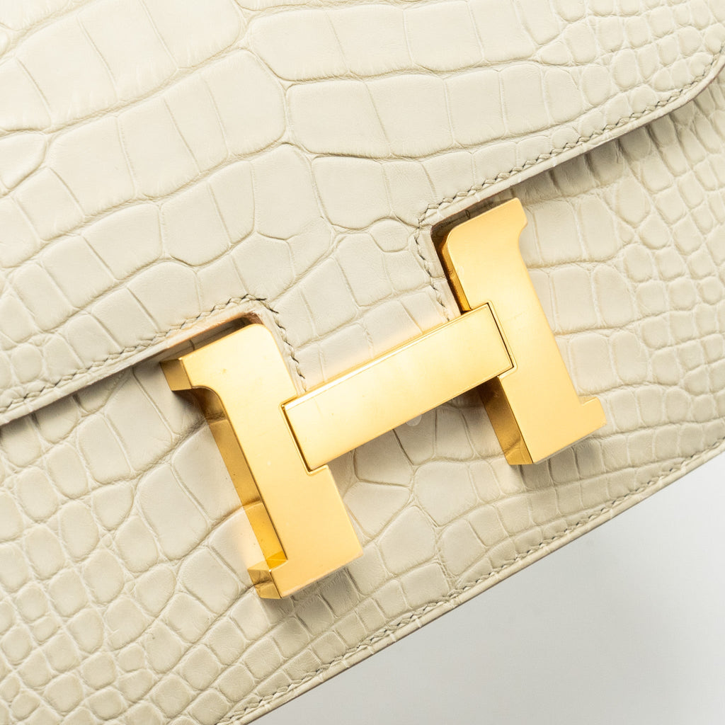 HERMES MINI CONSTANCE ALLIGATOR MISSISSIPPIENSIS MAT BETON GHW