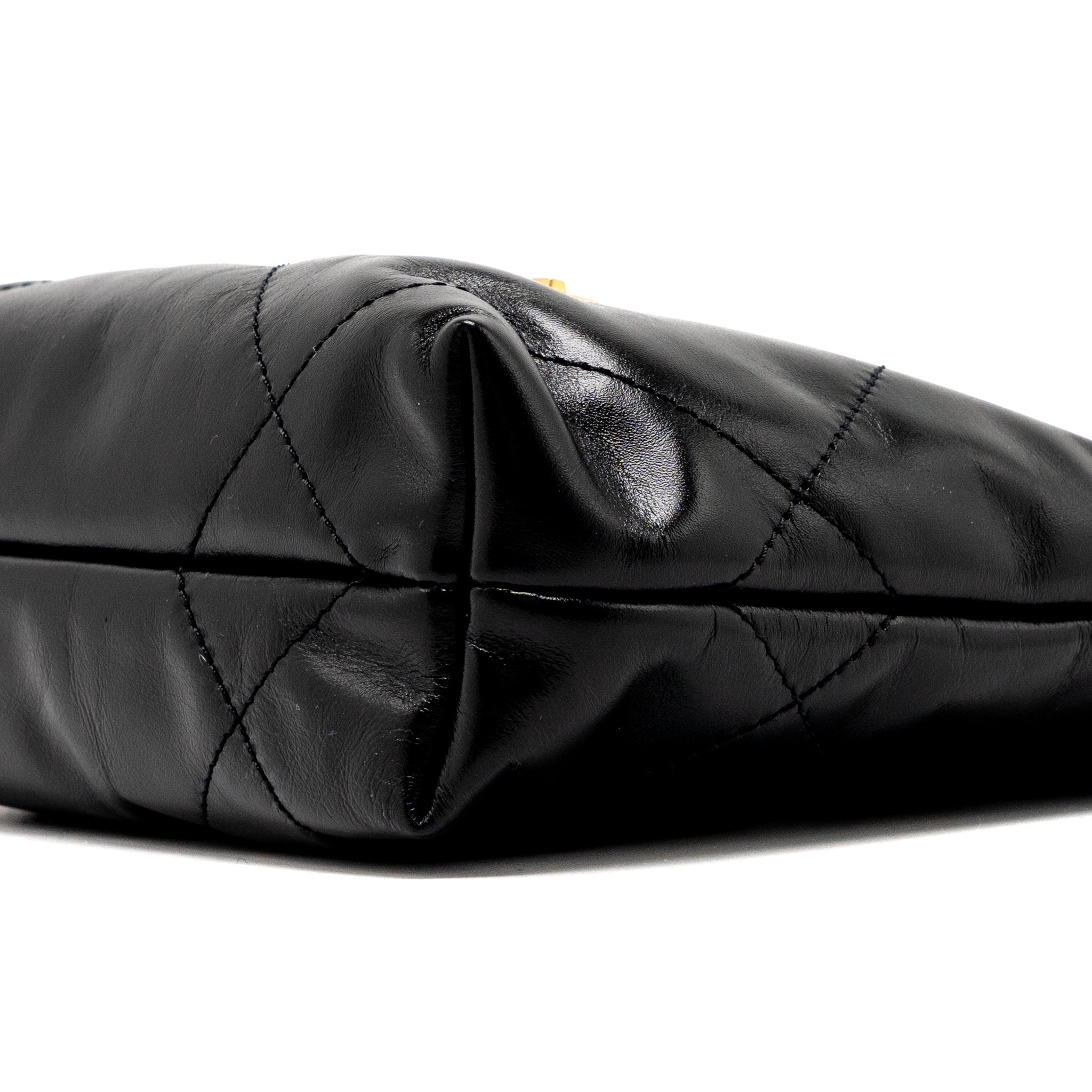 CHANEL 23S MINI 22 BAG SHINY CALFSKIN BLACK BRUSHED GHW (MICROCHIP)