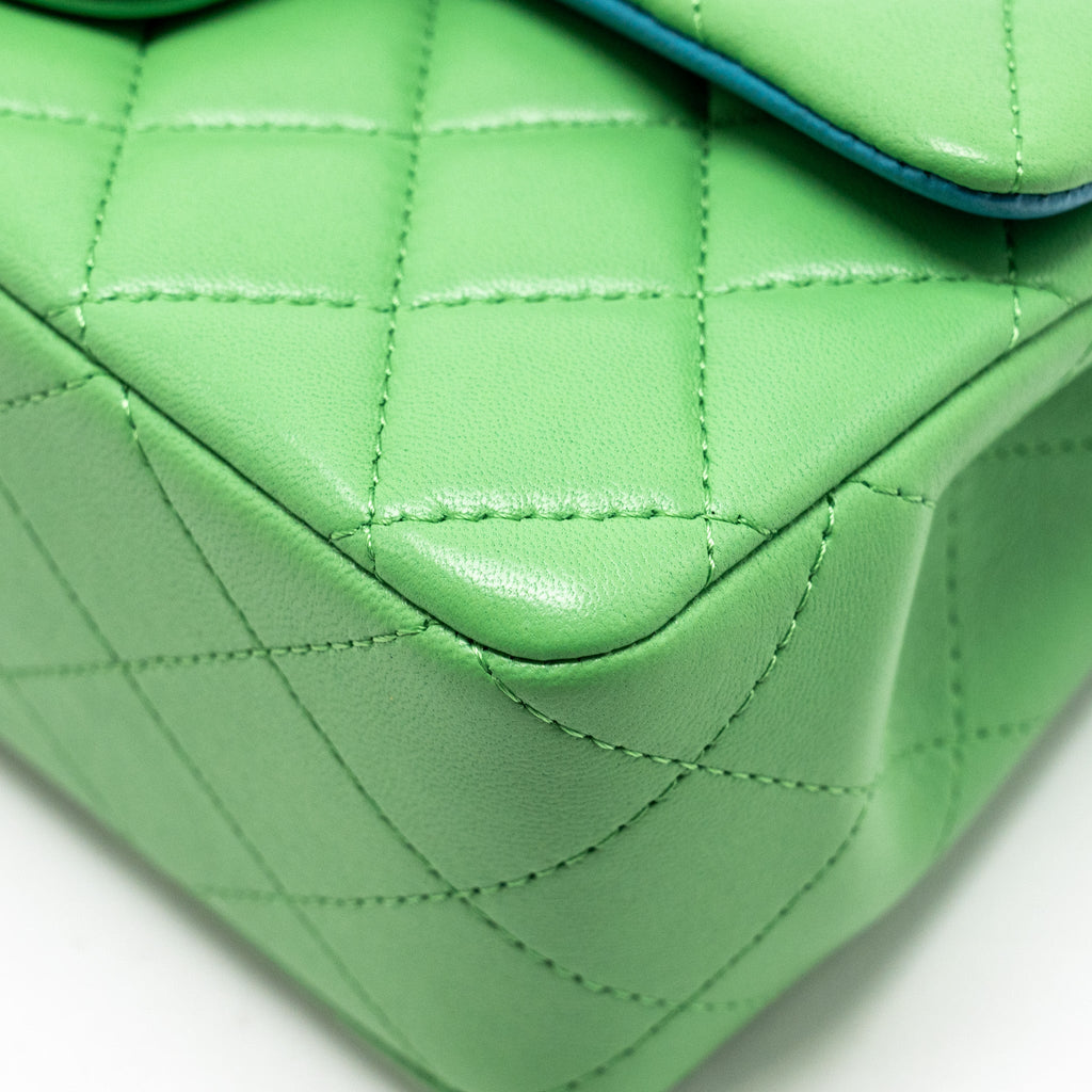 CHANEL MINI RECTANGULAR FLAP BAG LAMBSKIN GREEN IRIDESCENT HARDWARE