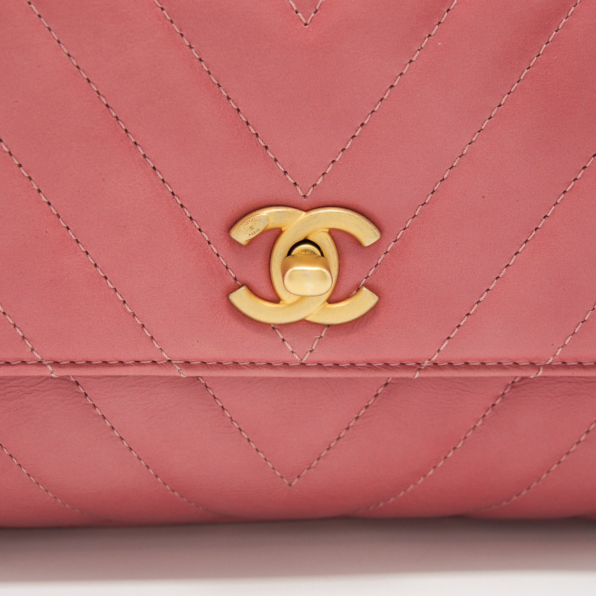 CHANEL SMALL COCO HANDLE CHEVRON CALFSKIN WITH LIZARD HANDLE PINK GHW