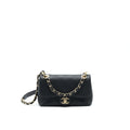 CHANEL CAVIAR QUILTED FLAP BAG WITH HANDLE AND CHAIN BLACK LGHW