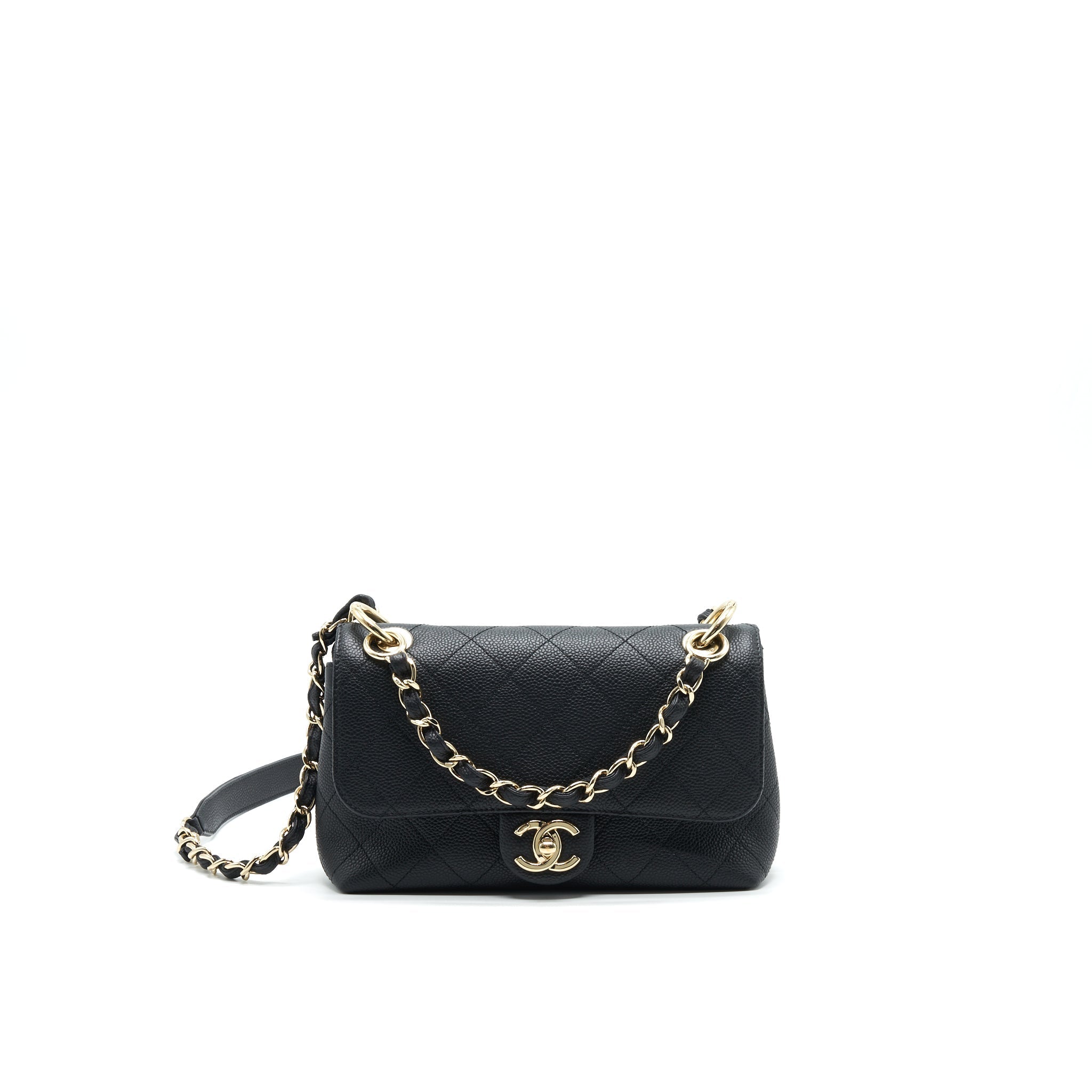 CHANEL CAVIAR QUILTED FLAP BAG WITH HANDLE AND CHAIN BLACK LGHW