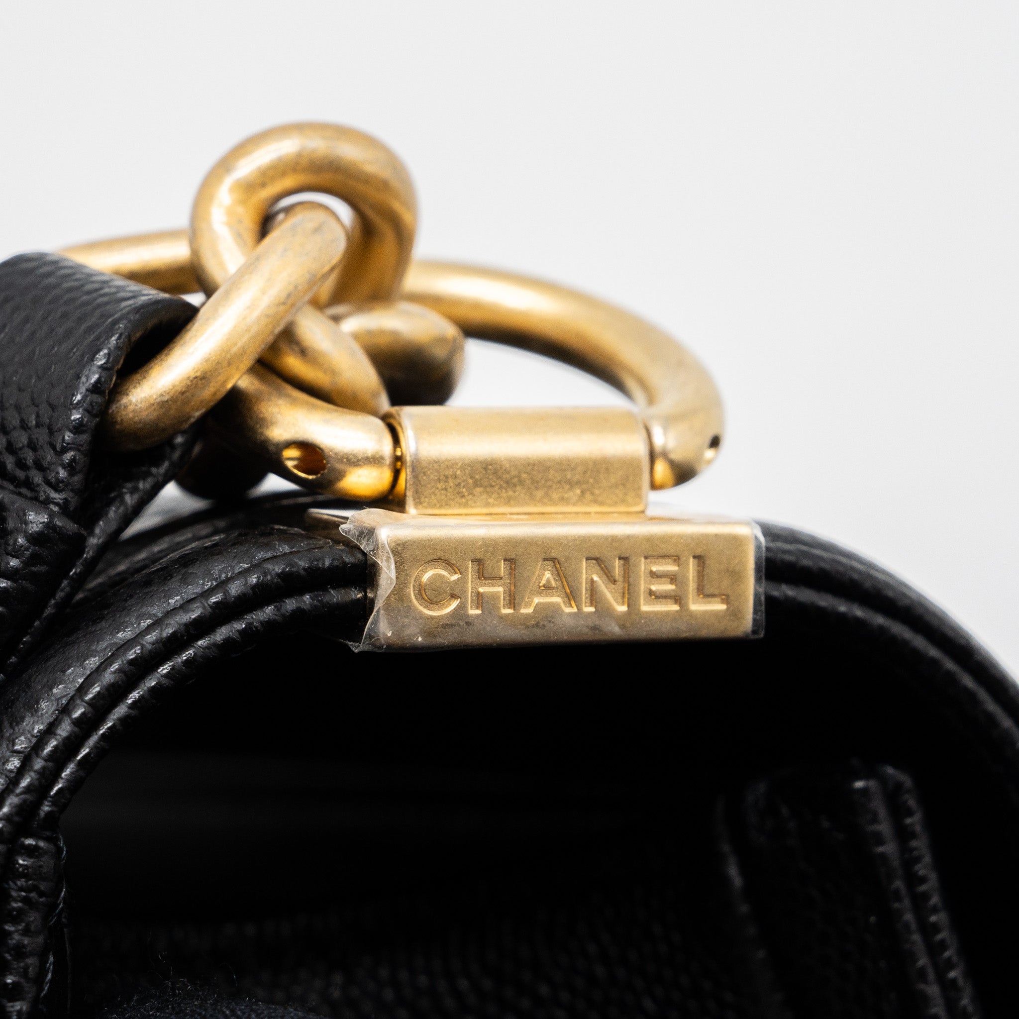 CHANEL MEDIUM CLASSIC BOY BAG CAVIAR BLACK BRUSHED GHW (MICROCHIP)