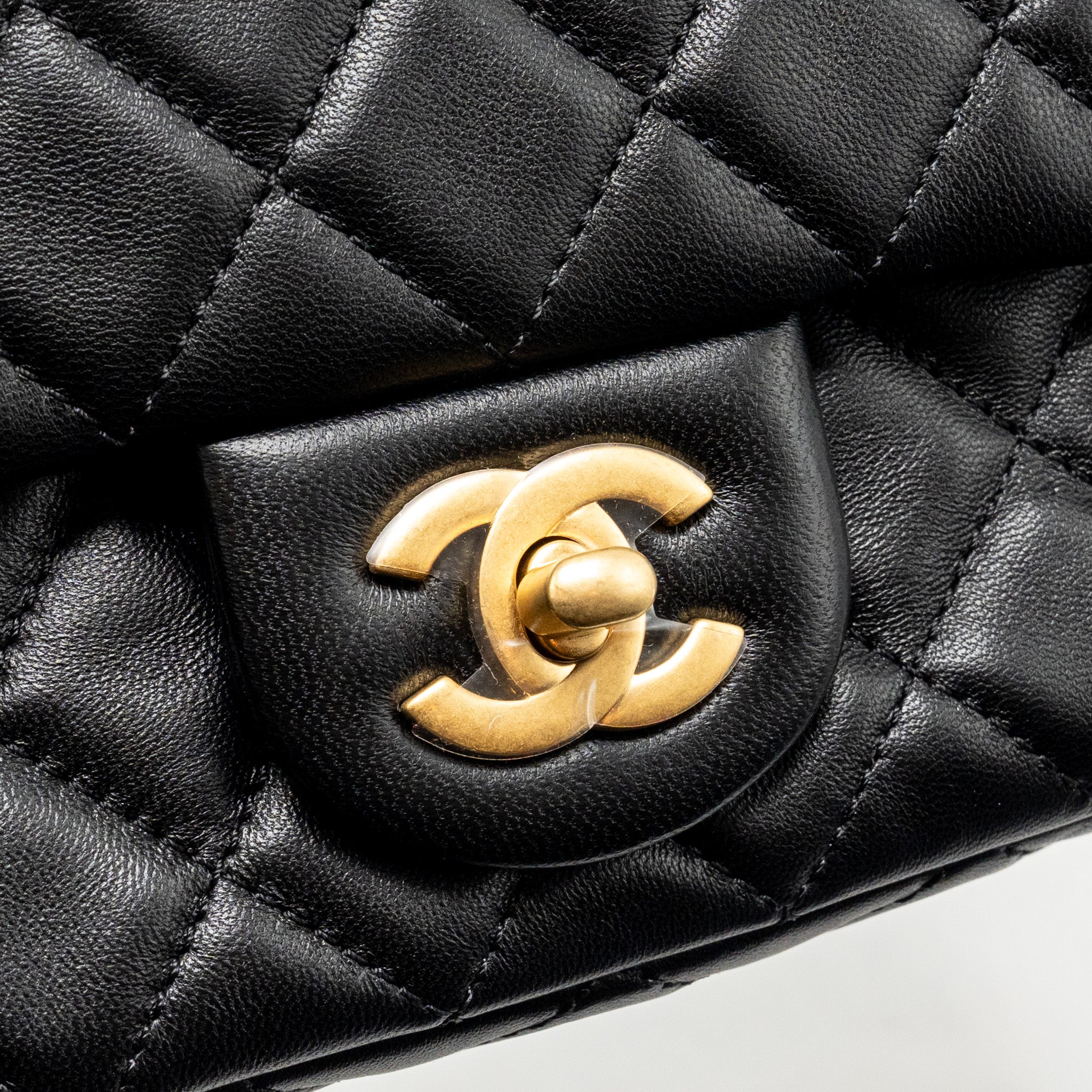 CHANEL PEARL CRUSH MINI RECTANGULAR FLAP BAG LAMBSKIN BLACK GHW (MICROCHIP)