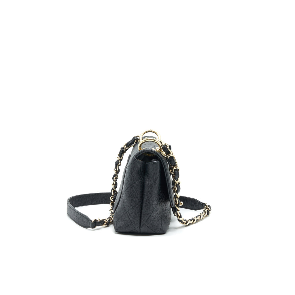 CHANEL CAVIAR QUILTED FLAP BAG WITH HANDLE AND CHAIN BLACK LGHW