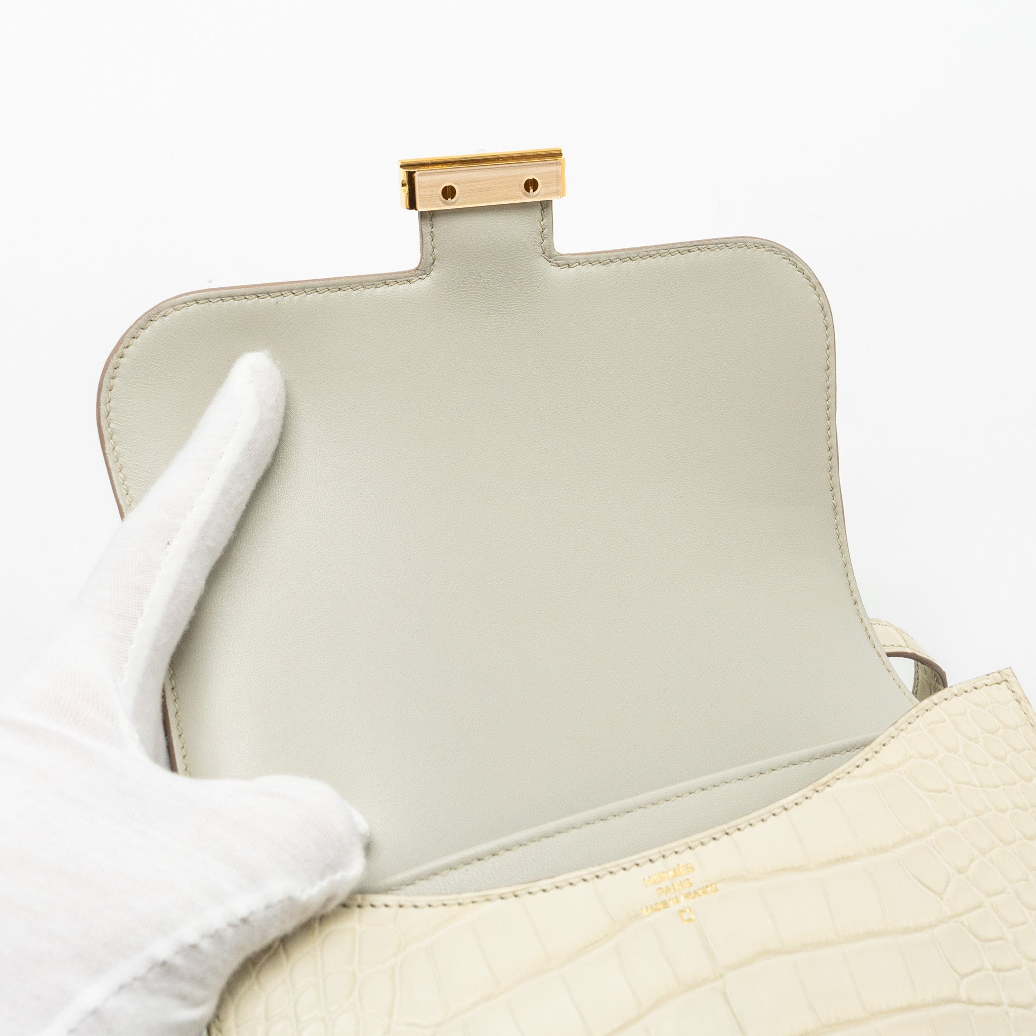 HERMES MINI CONSTANCE ALLIGATOR MISSISSIPPIENSIS MAT BETON GHW