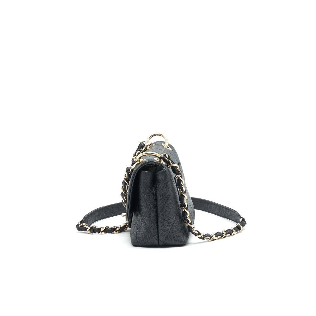CHANEL CAVIAR QUILTED FLAP BAG WITH HANDLE AND CHAIN BLACK LGHW
