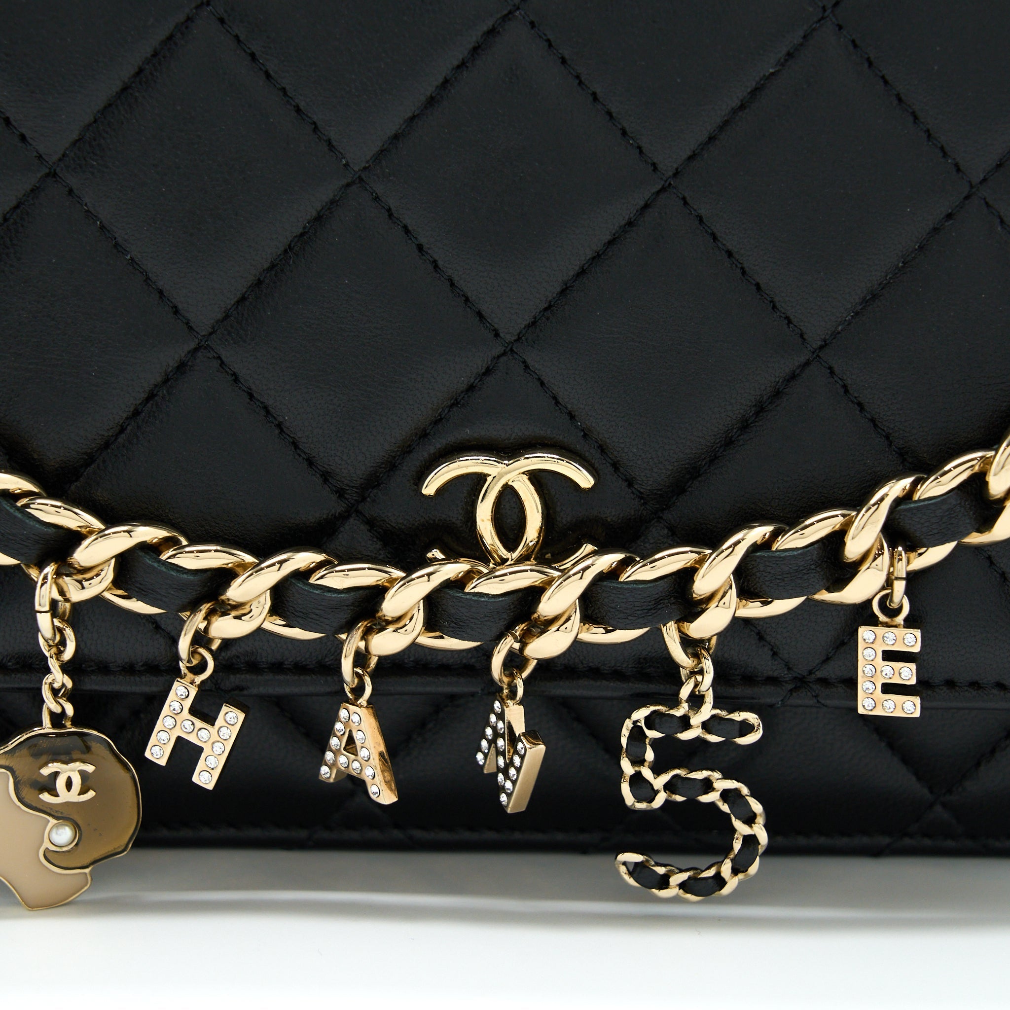CHANEL COCO CHARM WALLET ON CHAIN LAMBSKIN BLACK LGHW