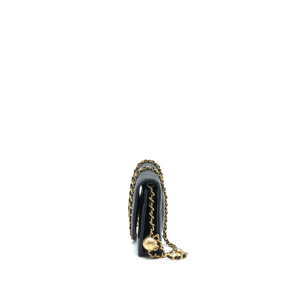 CHANEL PEARL CRUSH WALLET ON CHAIN LAMBSKIN BLACK GHW
