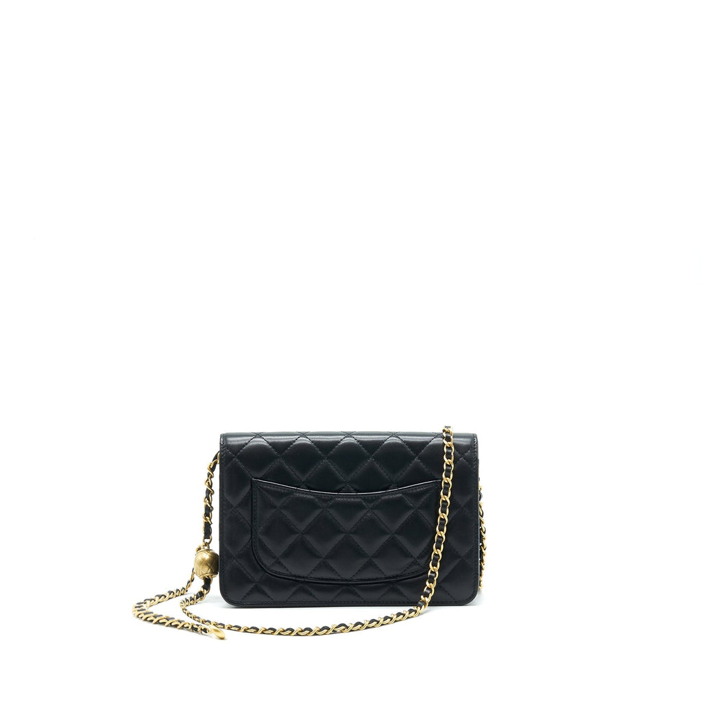 CHANEL PEARL CRUSH WALLET ON CHAIN LAMBSKIN BLACK GHW