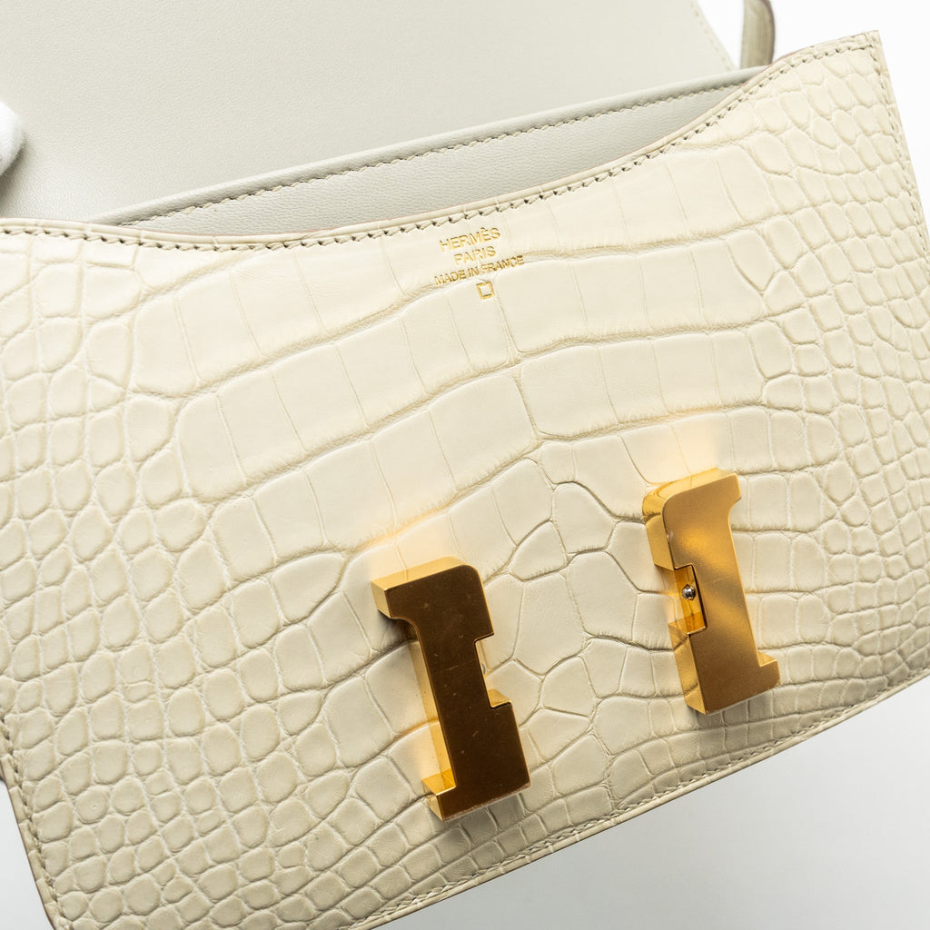 HERMES MINI CONSTANCE ALLIGATOR MISSISSIPPIENSIS MAT BETON GHW