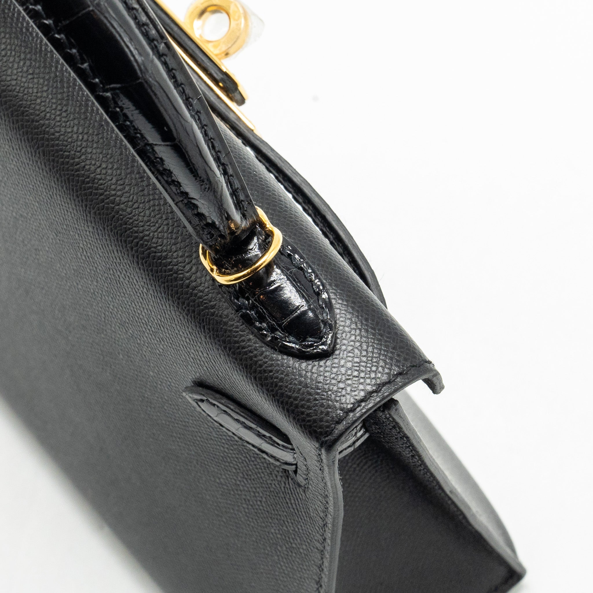 HERMES TOUCH MINI KELLY II MADAME / ALLIGATOR MISSISSIPPIENSIS BLACK GHW