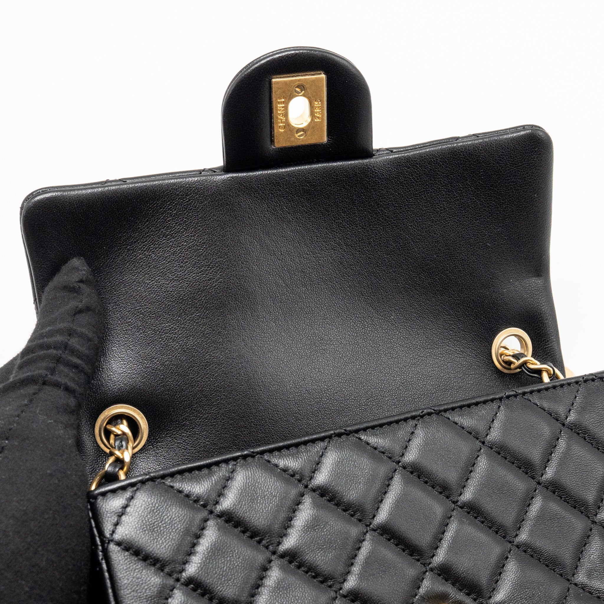 CHANEL PEARL CRUSH MINI RECTANGULAR FLAP BAG LAMBSKIN BLACK GHW (MICROCHIP)