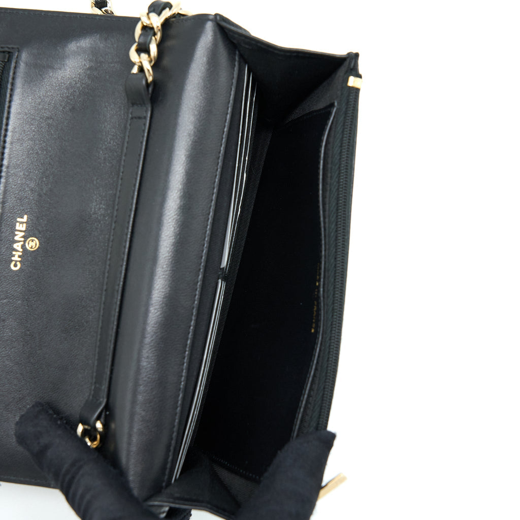 CHANEL COCO CHARM WALLET ON CHAIN LAMBSKIN BLACK LGHW