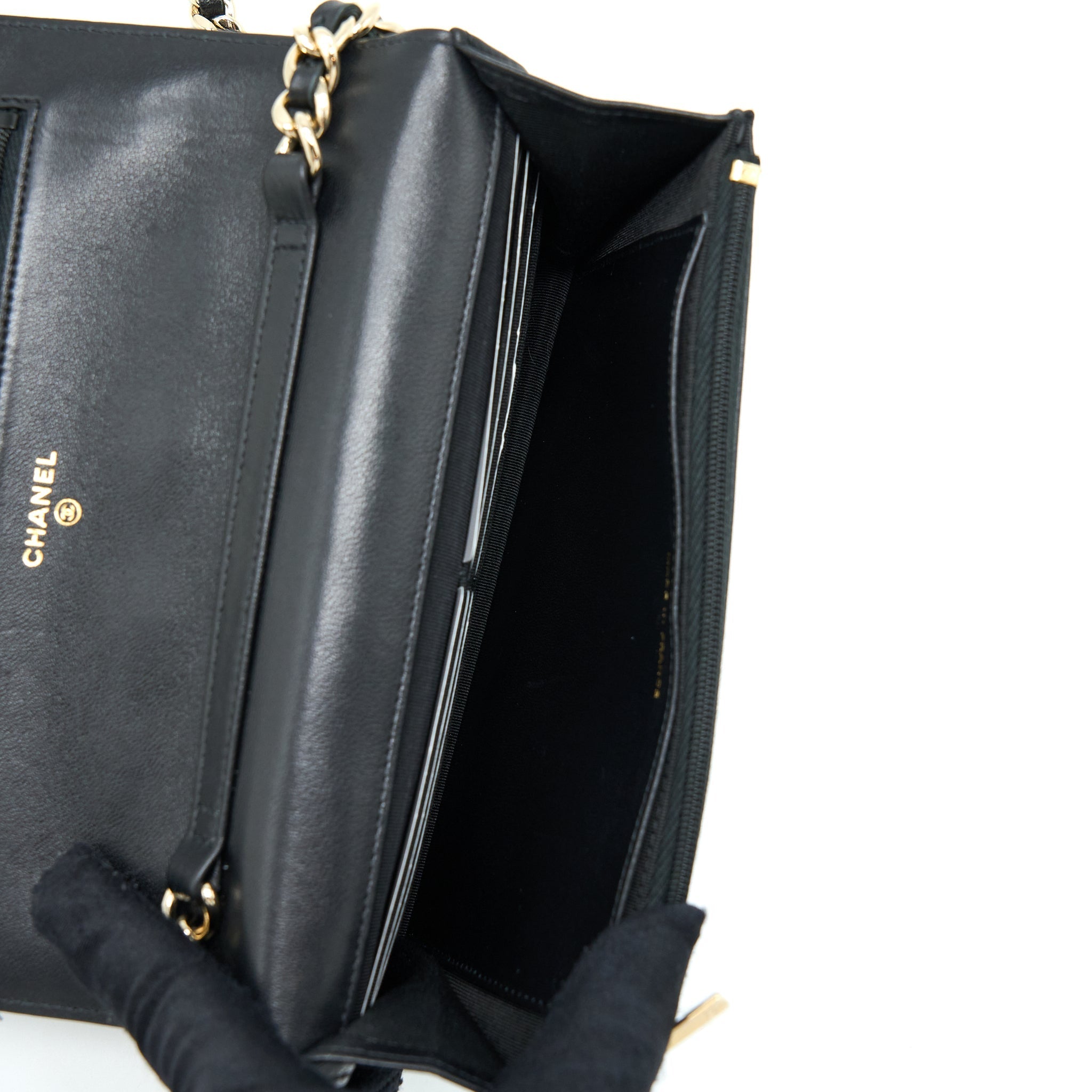 CHANEL COCO CHARM WALLET ON CHAIN LAMBSKIN BLACK LGHW