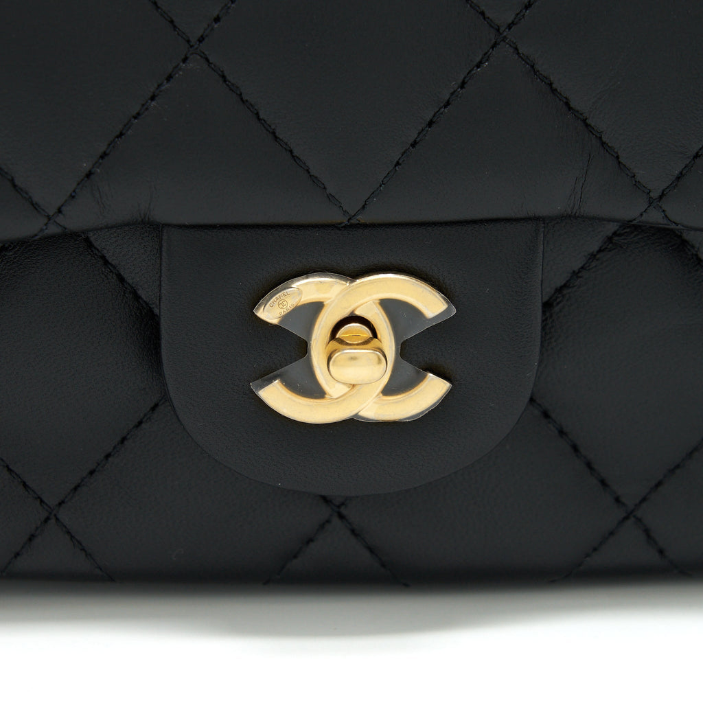 CHANEL SEASONAL MINI RECTANGULAR FLAP BAG HEART CHARM CHAIN LAMBSKIN BLACK GHW (MICROCHIP)