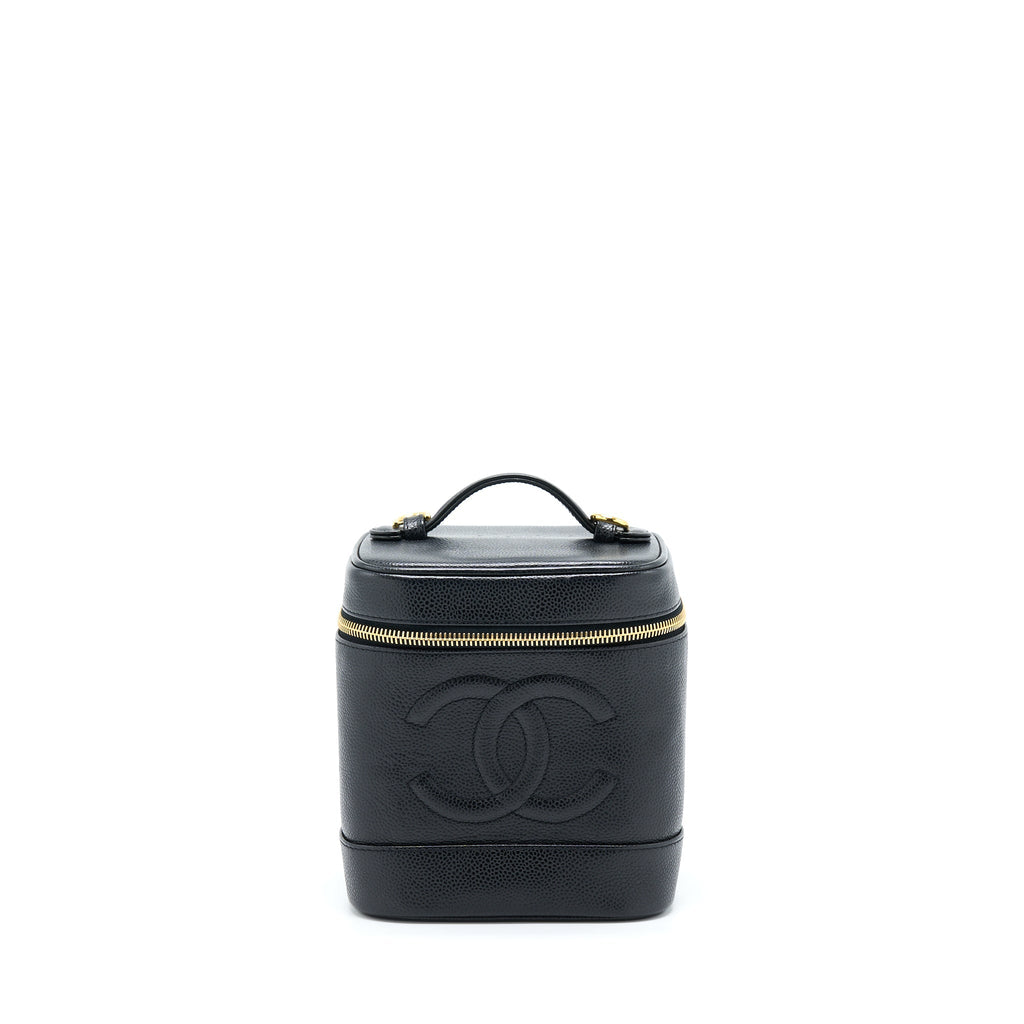 CHANEL VINTAGE VERTICAL CC LOGO COSMETIC VANITY CAVIAR BLACK GHW