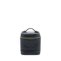 CHANEL VINTAGE VERTICAL CC LOGO COSMETIC VANITY CAVIAR BLACK GHW