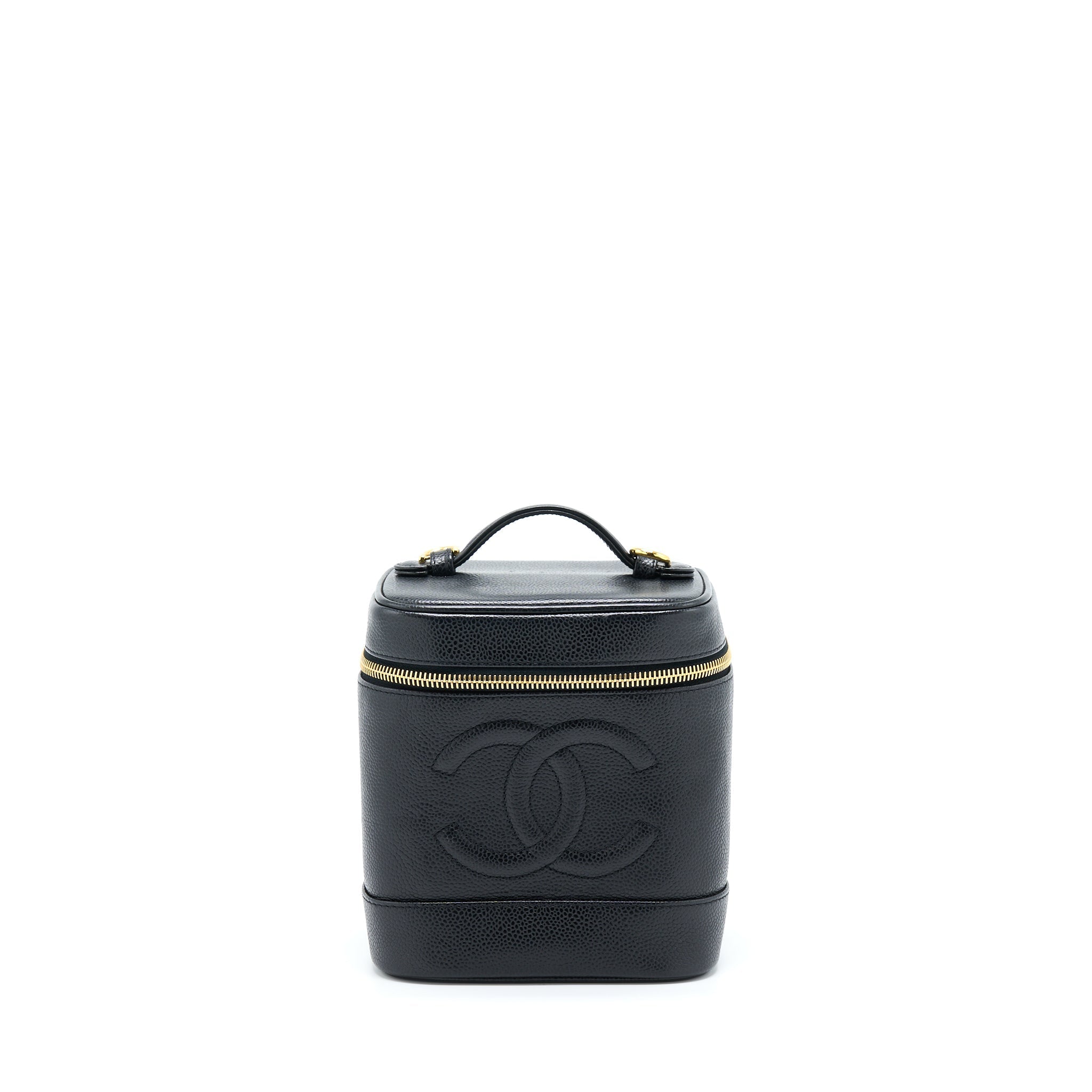 CHANEL VINTAGE VERTICAL CC LOGO COSMETIC VANITY CAVIAR BLACK GHW